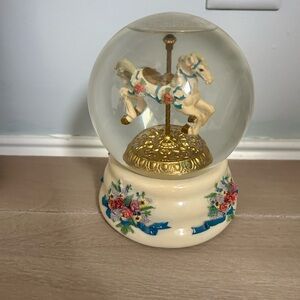 Carousel Horse Snow Globe with Floral Design